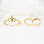 Vintage Kite Cut Split Shank Crown Turquoise Bridal Ring Set - Additional view