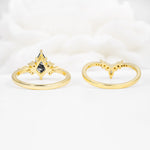 Vintage Kite Cut Split Shank Crown Black Rutilated Quartz Bridal Ring Set - Additional view