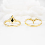 Vintage Kite Cut Split Shank Crown Black Onyx Bridal Ring Set - Additional view