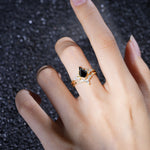 Vintage Kite Cut Split Shank Crown Black Onyx Bridal Ring Set - Additional view