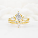 Vintage Kite Cut Split Shank Crown Lab Diamond Bridal Ring Set - Yellow-Gold