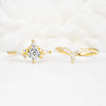 Vintage Kite Cut Split Shank Crown Lab Diamond Bridal Ring Set - White-Gold