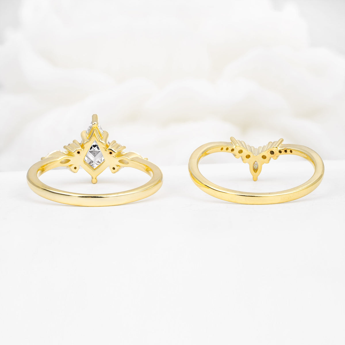 Vintage Kite Cut Split Shank Crown Lab Diamond Bridal Ring Set - Additional view