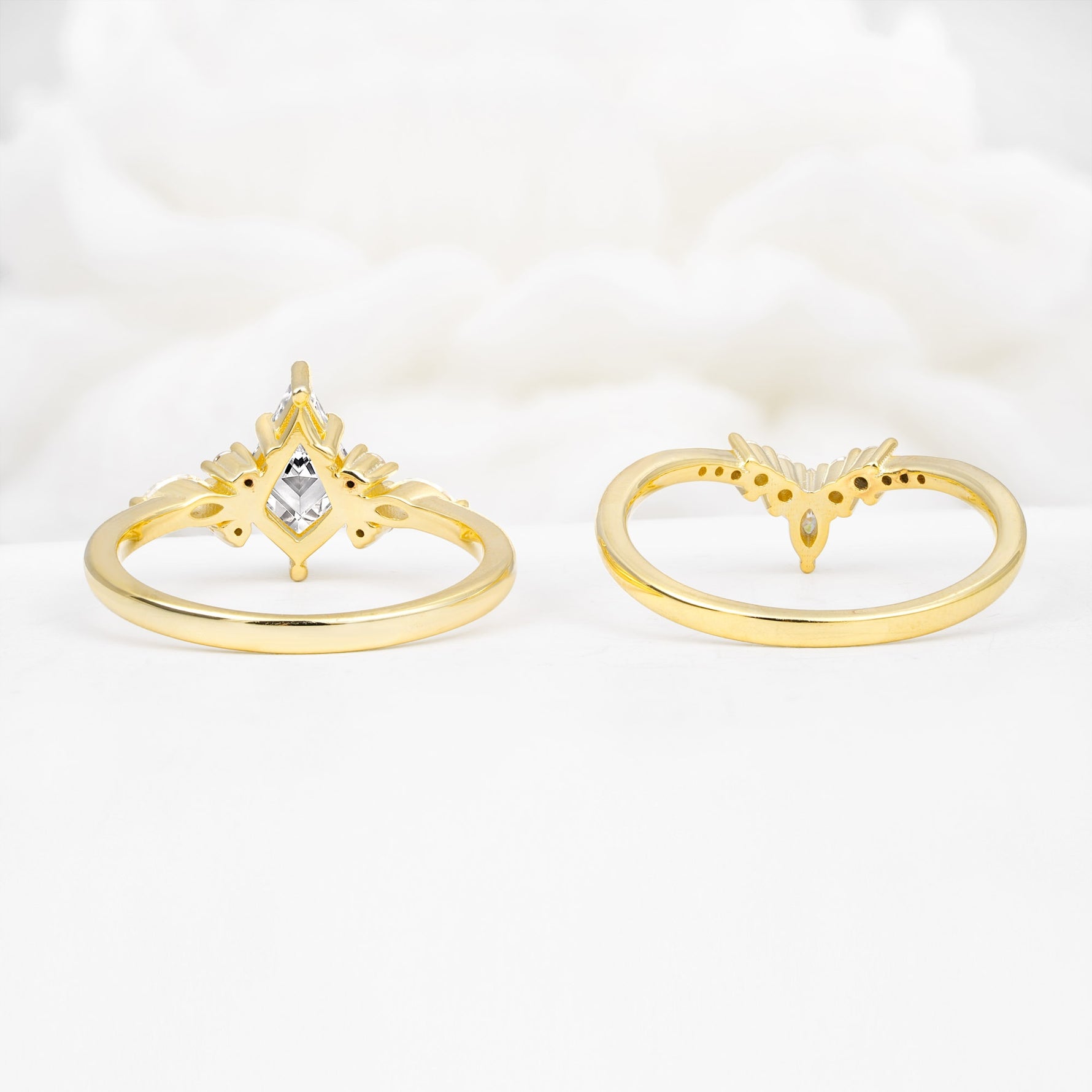 Vintage Kite Cut Split Shank Crown Lab Diamond Bridal Ring Set - Additional view