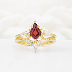 Vintage Kite Cut Split Shank Crown Garnet Bridal Ring Set - Yellow-Gold