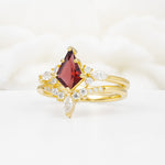 Vintage Kite Cut Split Shank Crown Garnet Bridal Ring Set - Rose-Gold