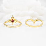 Vintage Kite Cut Split Shank Crown Garnet Bridal Ring Set - Additional view
