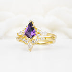 Vintage Kite Cut Split Shank Crown Amethyst Bridal Ring Set - Rose-Gold