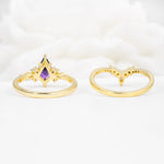 Vintage Kite Cut Split Shank Crown Amethyst Bridal Ring Set - Additional view