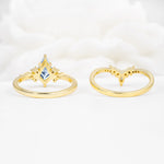 Vintage Kite Cut Split Shank Crown Aquamarine Bridal Ring Set - Additional view