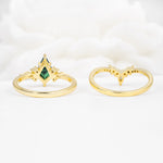 Vintage Kite Cut Split Shank Crown Emerald Bridal Ring Set - Additional view