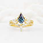 Vintage Kite Cut Split Shank Crown Alexandrite Bridal Ring Set - Yellow-Gold