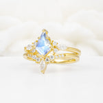 Vintage Kite Cut Split Shank Crown Moonstone Bridal Ring Set - Rose-Gold