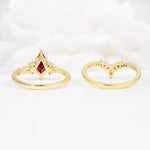 Vintage Kite Cut Split Shank Crown Ruby Bridal Ring Set - Additional view