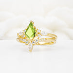 Vintage Kite Cut Split Shank Crown Peridot Bridal Ring Set - Rose-Gold