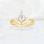 Kite Cut Moissanite Marquise Cluster Bridal Ring Set - Yellow-Gold