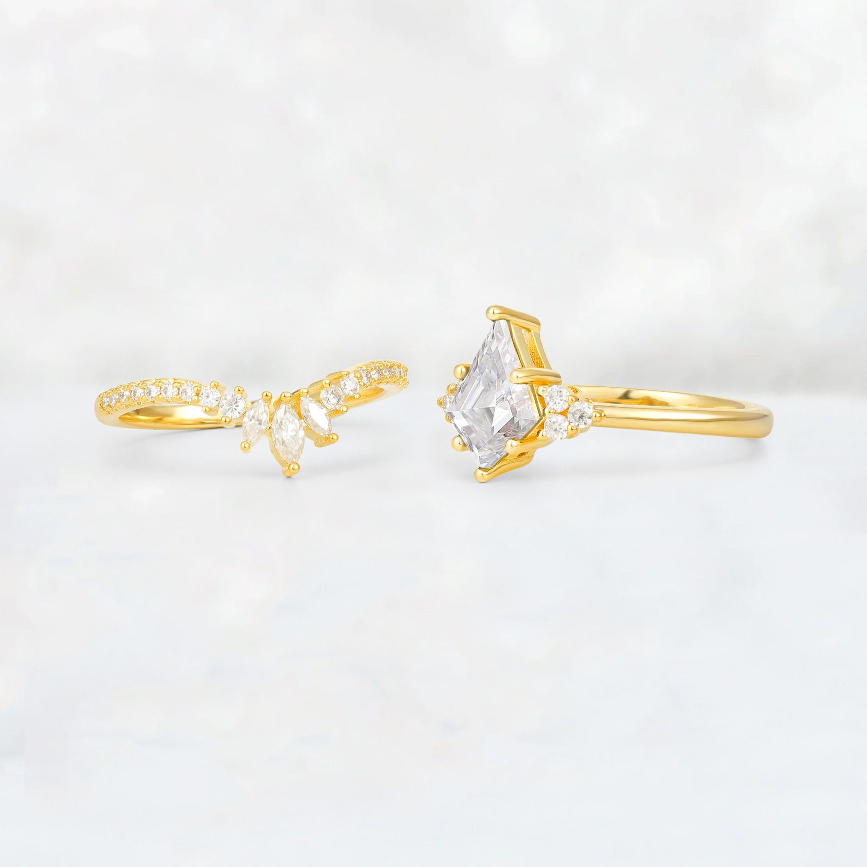 Kite Cut Moissanite Marquise Cluster Bridal Ring Set - Additional view