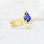 Kite Cut Sapphire Marquise Cluster Bridal Ring Set - Rose-Gold