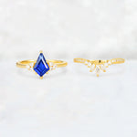 Kite Cut Sapphire Marquise Cluster Bridal Ring Set - White-Gold