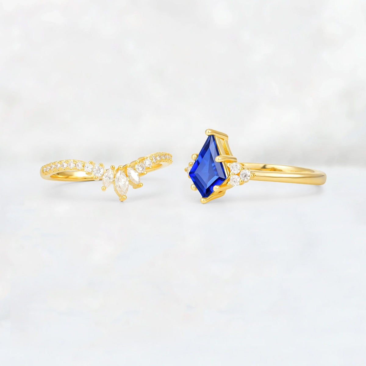 Kite Cut Sapphire Marquise Cluster Bridal Ring Set - Additional view