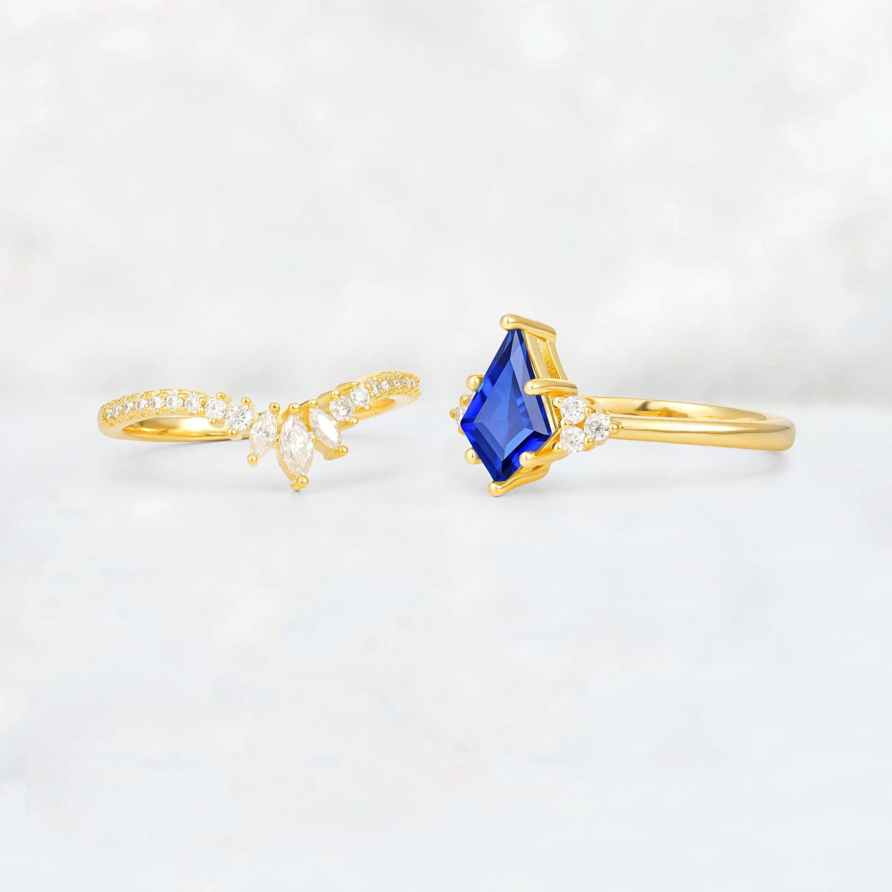 Kite Cut Sapphire Marquise Cluster Bridal Ring Set - Additional view