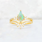 Kite Cut Fire Opal Marquise Cluster Bridal Ring Set - Yellow-Gold