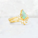 Kite Cut Fire Opal Marquise Cluster Bridal Ring Set - Rose-Gold