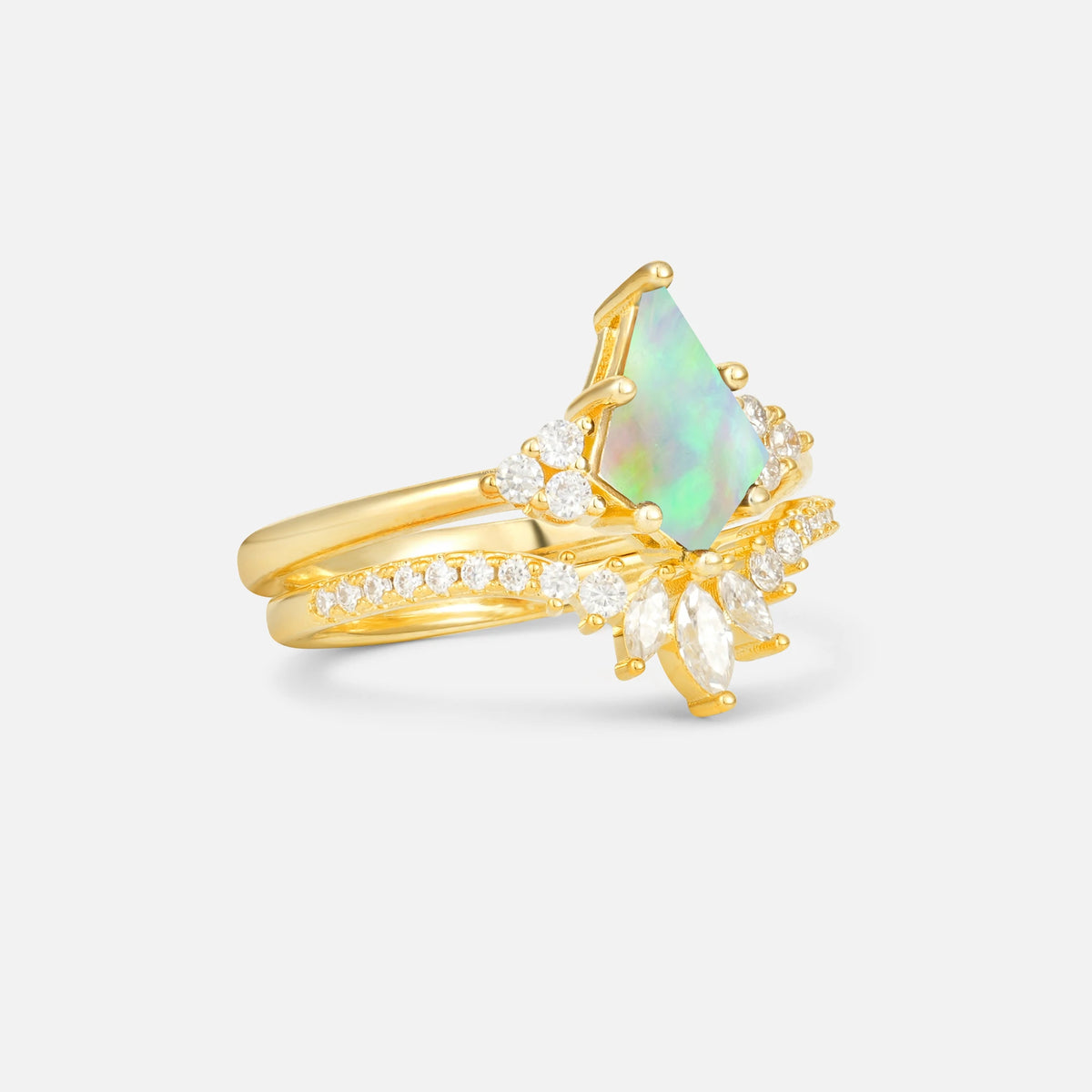 Kite Cut Fire Opal Marquise Cluster Bridal Ring Set - Rose-Gold