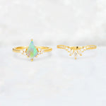 Kite Cut Fire Opal Marquise Cluster Bridal Ring Set - White-Gold