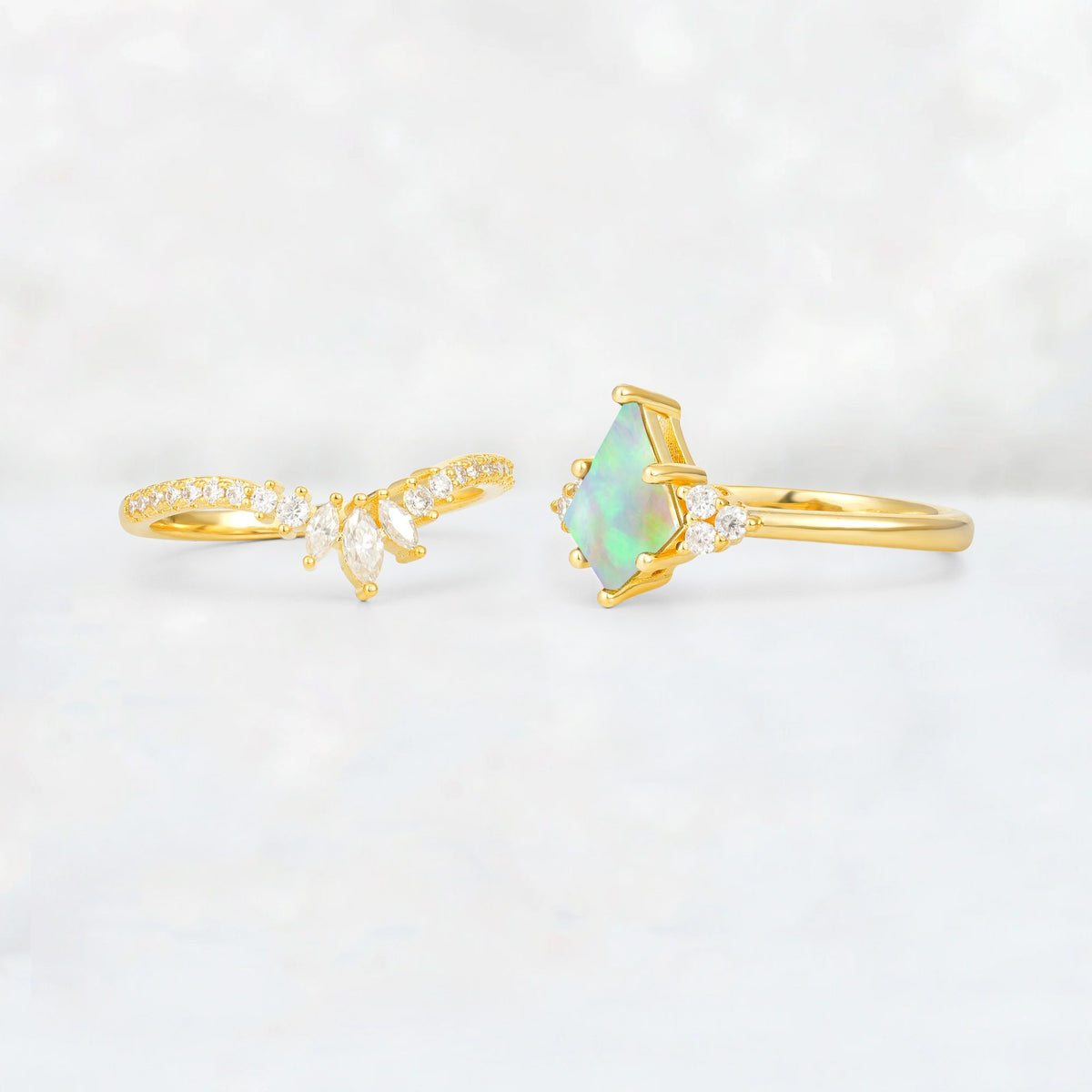 Kite Cut Fire Opal Marquise Cluster Bridal Ring Set - Additional view
