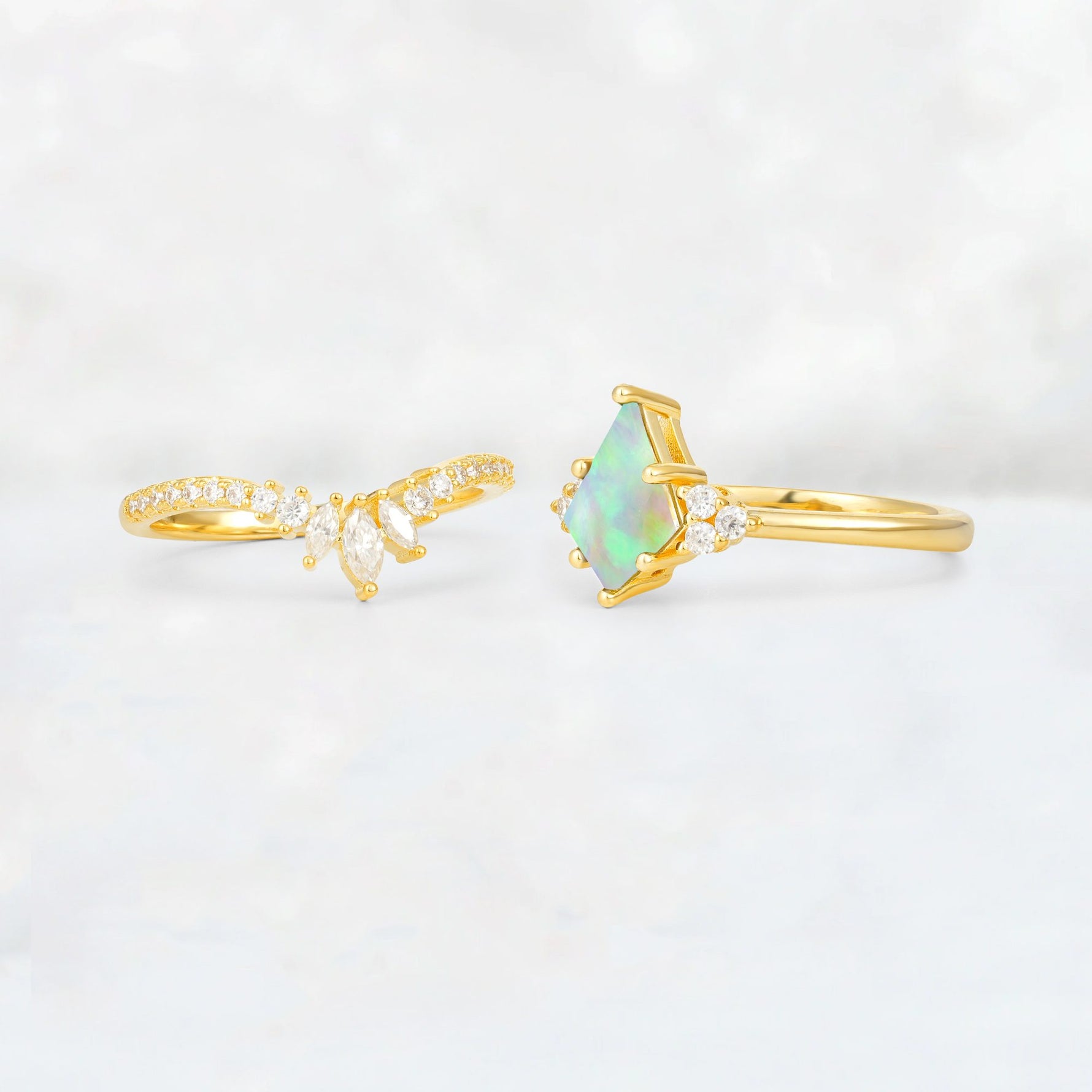 Kite Cut Fire Opal Marquise Cluster Bridal Ring Set - Additional view