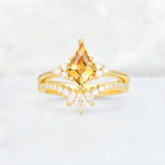 Kite Cut Citrine Marquise Cluster Bridal Ring Set - Yellow-Gold