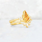Kite Cut Citrine Marquise Cluster Bridal Ring Set - Rose-Gold