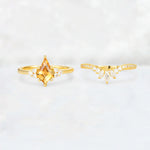 Kite Cut Citrine Marquise Cluster Bridal Ring Set - White-Gold