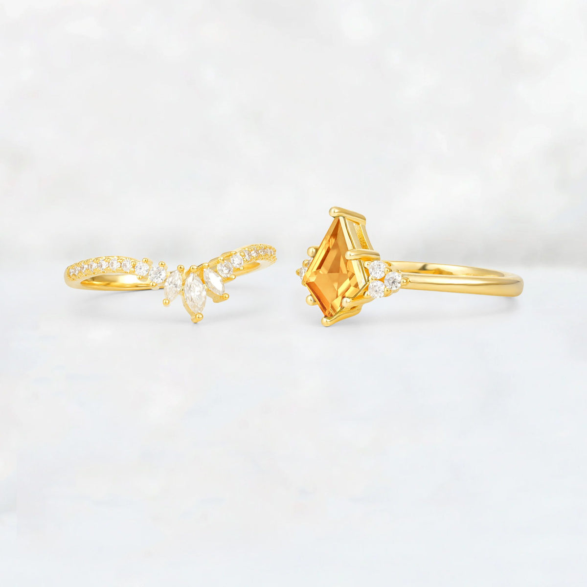 Kite Cut Citrine Marquise Cluster Bridal Ring Set - Additional view