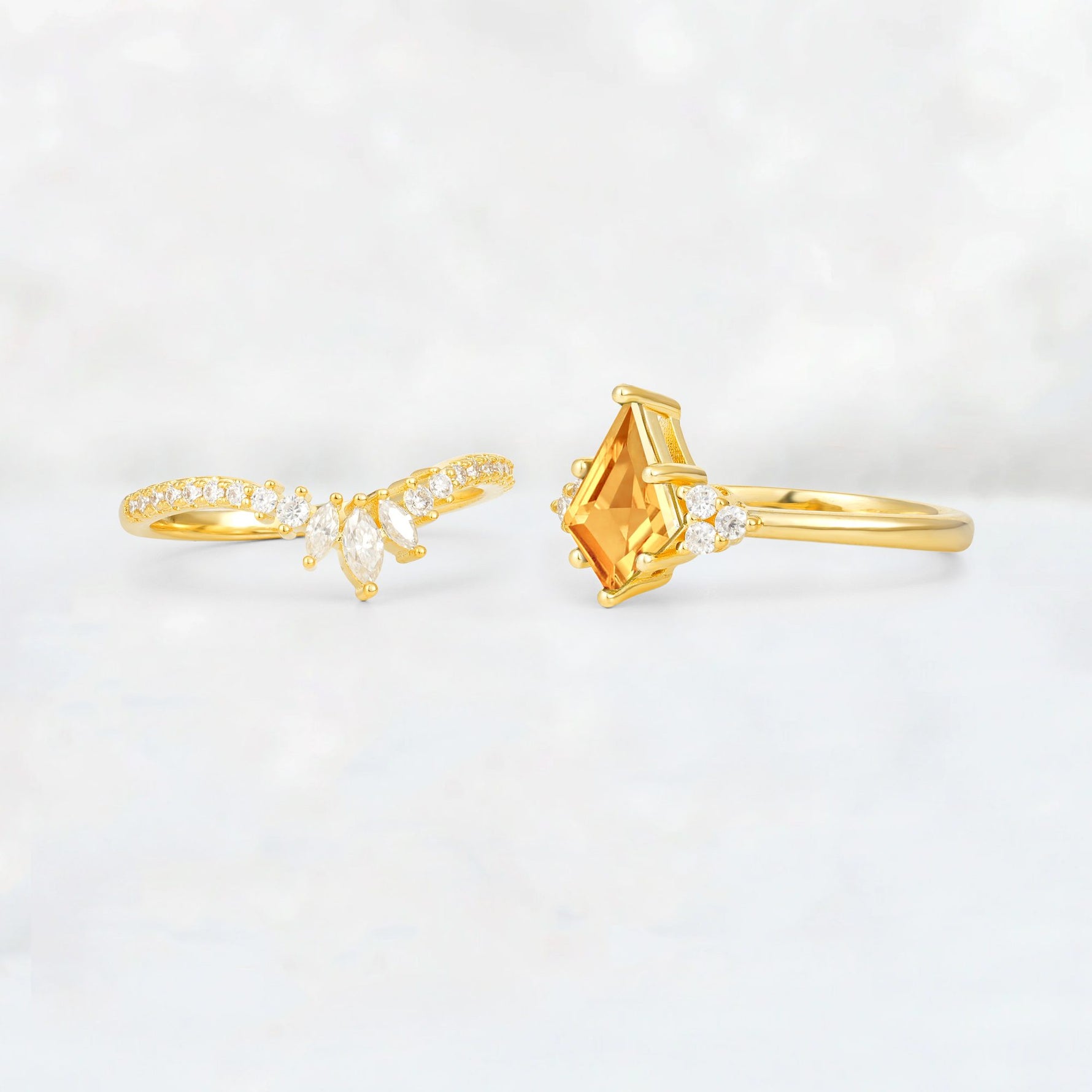 Kite Cut Citrine Marquise Cluster Bridal Ring Set - Additional view