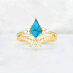 Kite Cut Turquoise Marquise Cluster Bridal Ring Set - Yellow-Gold
