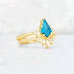 Kite Cut Turquoise Marquise Cluster Bridal Ring Set - Rose-Gold