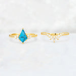 Kite Cut Turquoise Marquise Cluster Bridal Ring Set - White-Gold