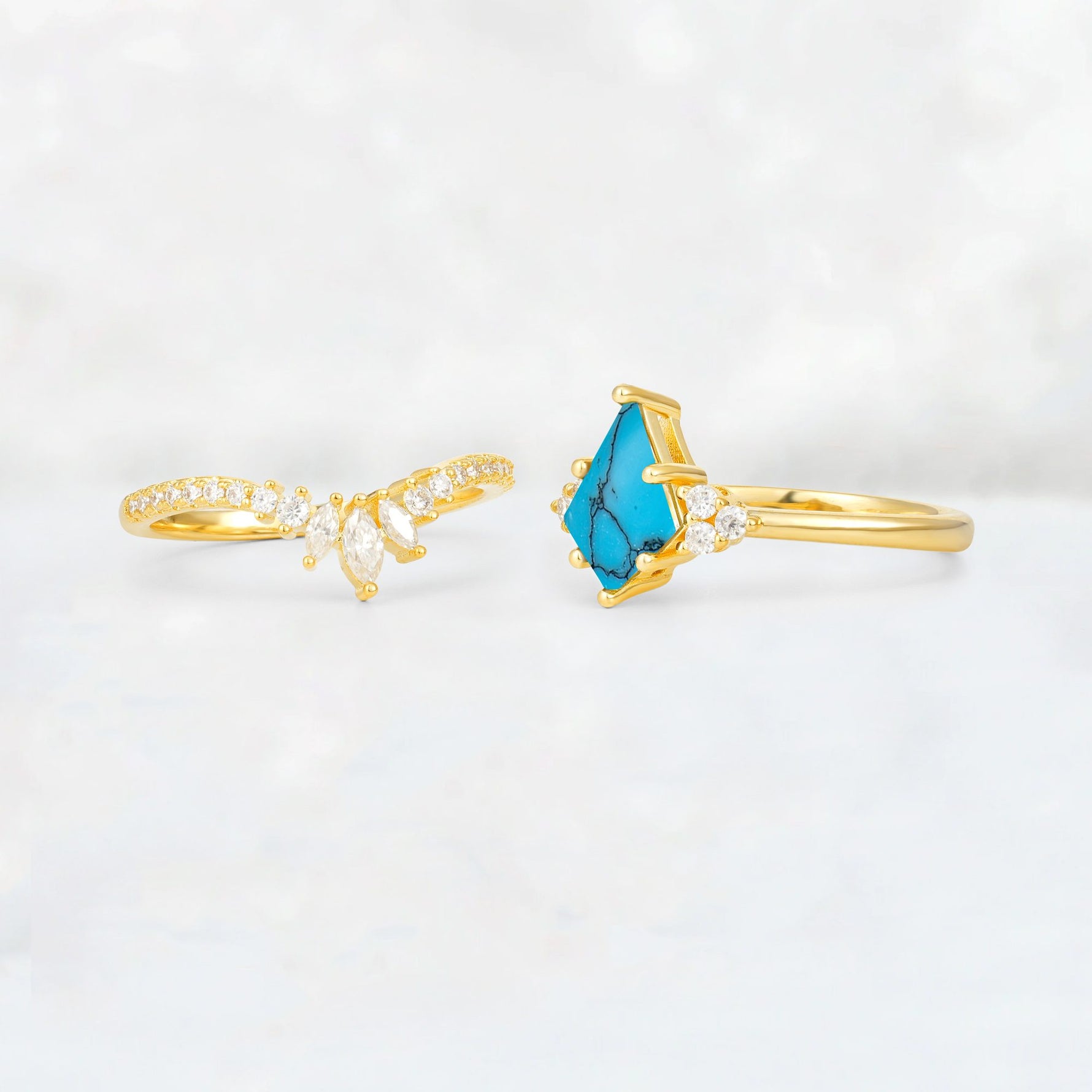Kite Cut Turquoise Marquise Cluster Bridal Ring Set - Additional view