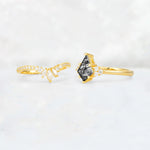 Kite Cut Black Rutilated Quartz Marquise Cluster Bridal Ring Set - Additional view