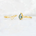 Kite Cut Moss Agate Marquise Cluster Bridal Ring Set - Additional view