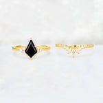 Kite Cut Black Onyx Marquise Cluster Bridal Ring Set - White-Gold
