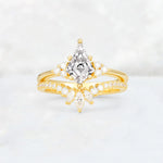 Kite Cut Lab Diamond Marquise Cluster Bridal Ring Set - Yellow-Gold