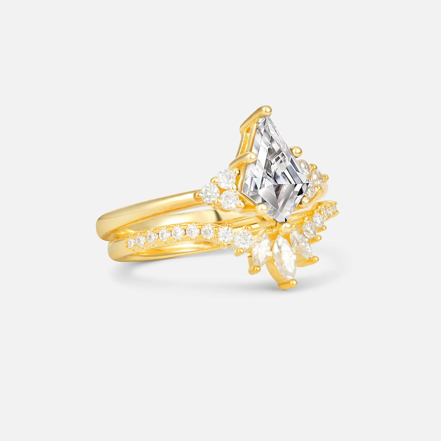 Kite Cut Lab Diamond Marquise Cluster Bridal Ring Set - Rose-Gold