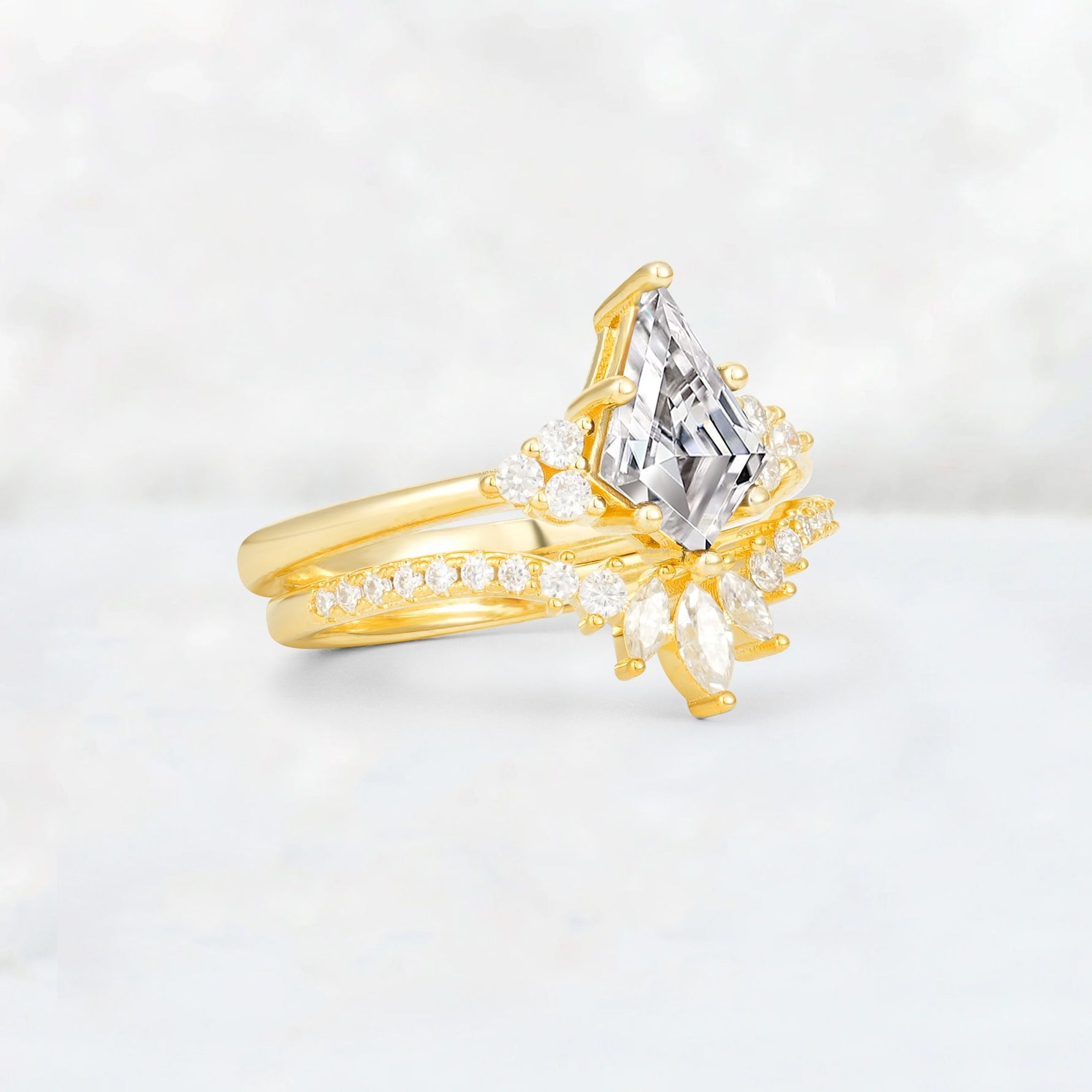 Kite Cut Lab Diamond Marquise Cluster Bridal Ring Set - Rose-Gold