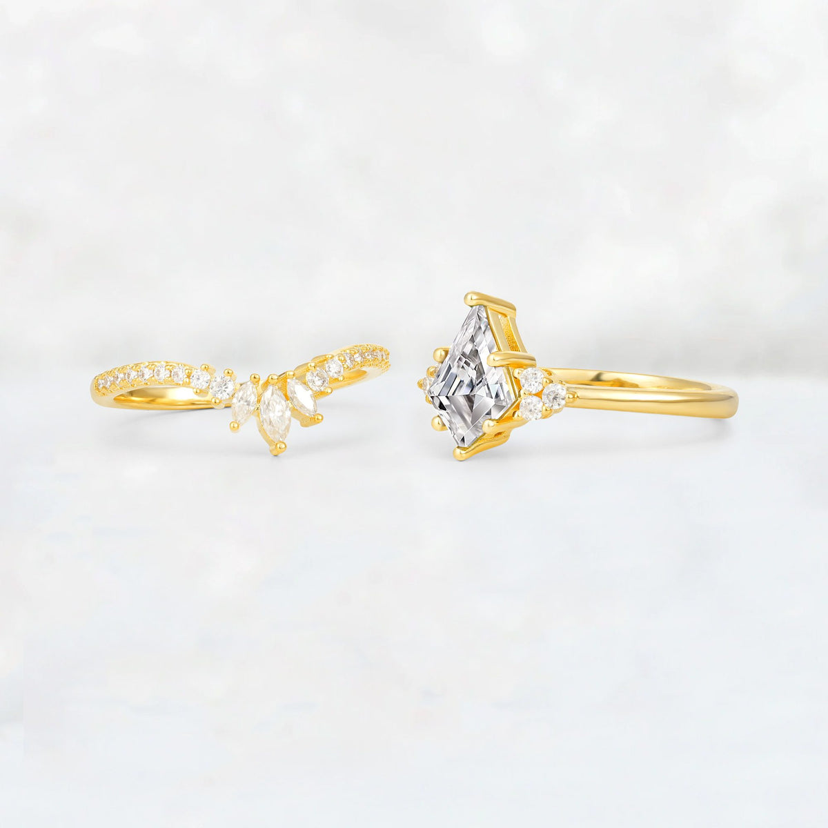 Kite Cut Lab Diamond Marquise Cluster Bridal Ring Set - Additional view