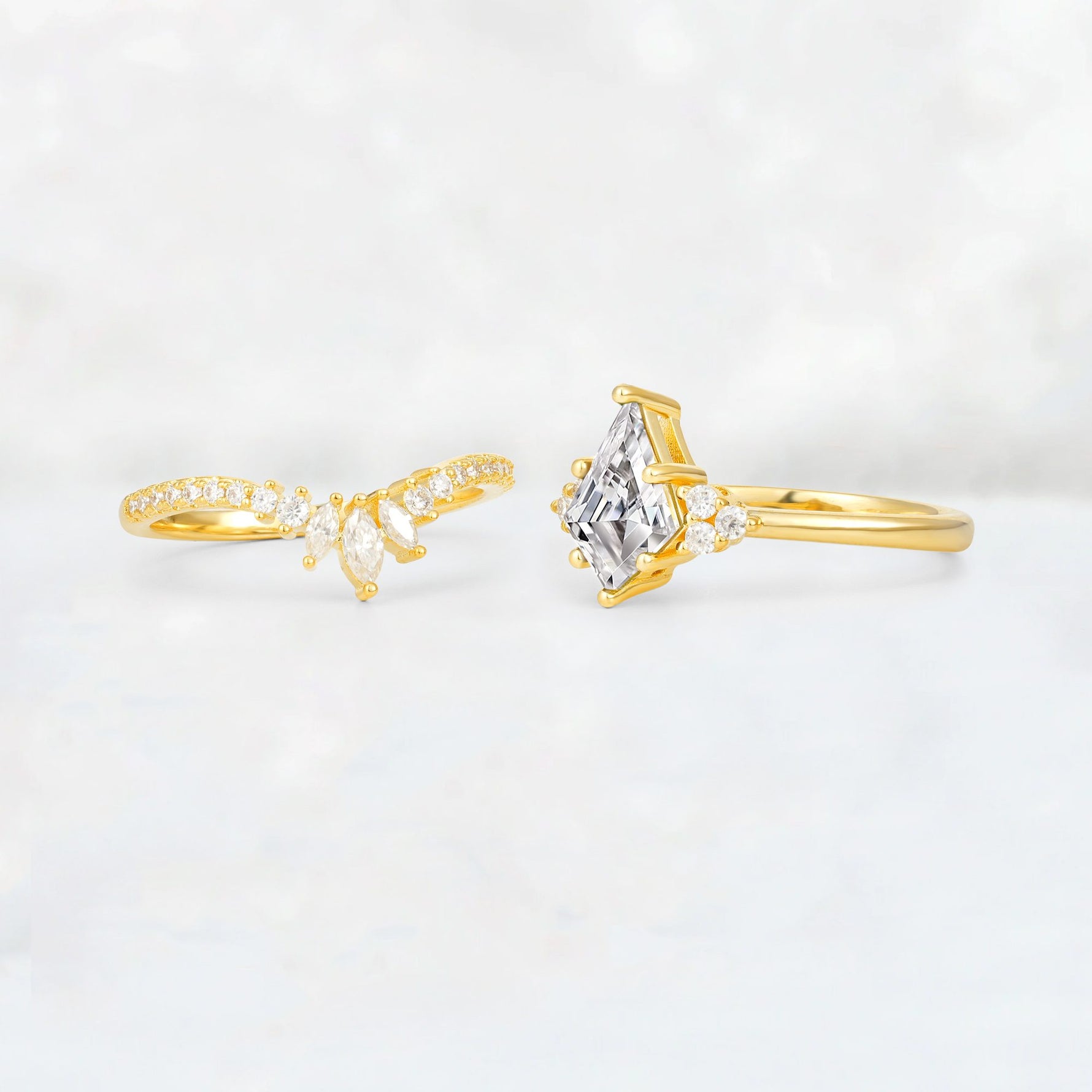 Kite Cut Lab Diamond Marquise Cluster Bridal Ring Set - Additional view
