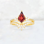 Kite Cut Garnet Marquise Cluster Bridal Ring Set - Yellow-Gold