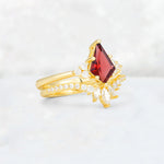 Kite Cut Garnet Marquise Cluster Bridal Ring Set - Rose-Gold